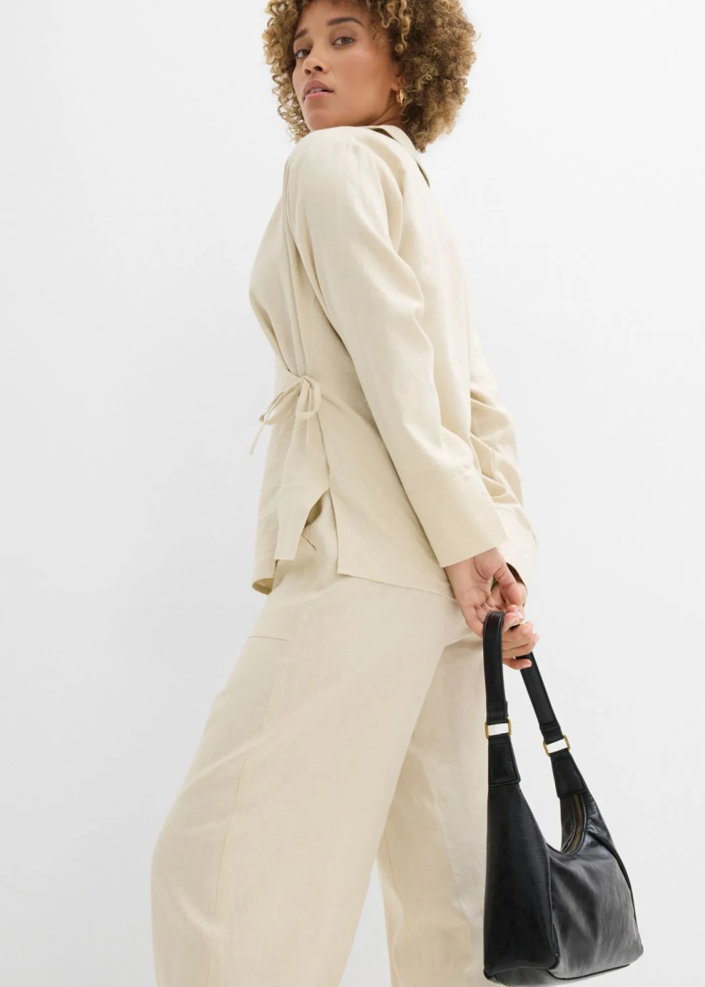 Clearance Pantalón acampanado de mezcla de lino ligero Mujer Conjuntos De Ropa|Pantalones