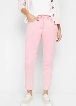 Pantalón acortado de sarga con aspecto desgastado Mujer Pantalones