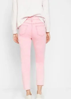 Pantalón acortado de sarga con aspecto desgastado Mujer Pantalones
