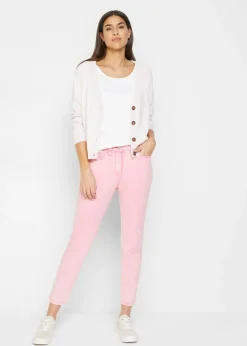Pantalón acortado de sarga con aspecto desgastado Mujer Pantalones