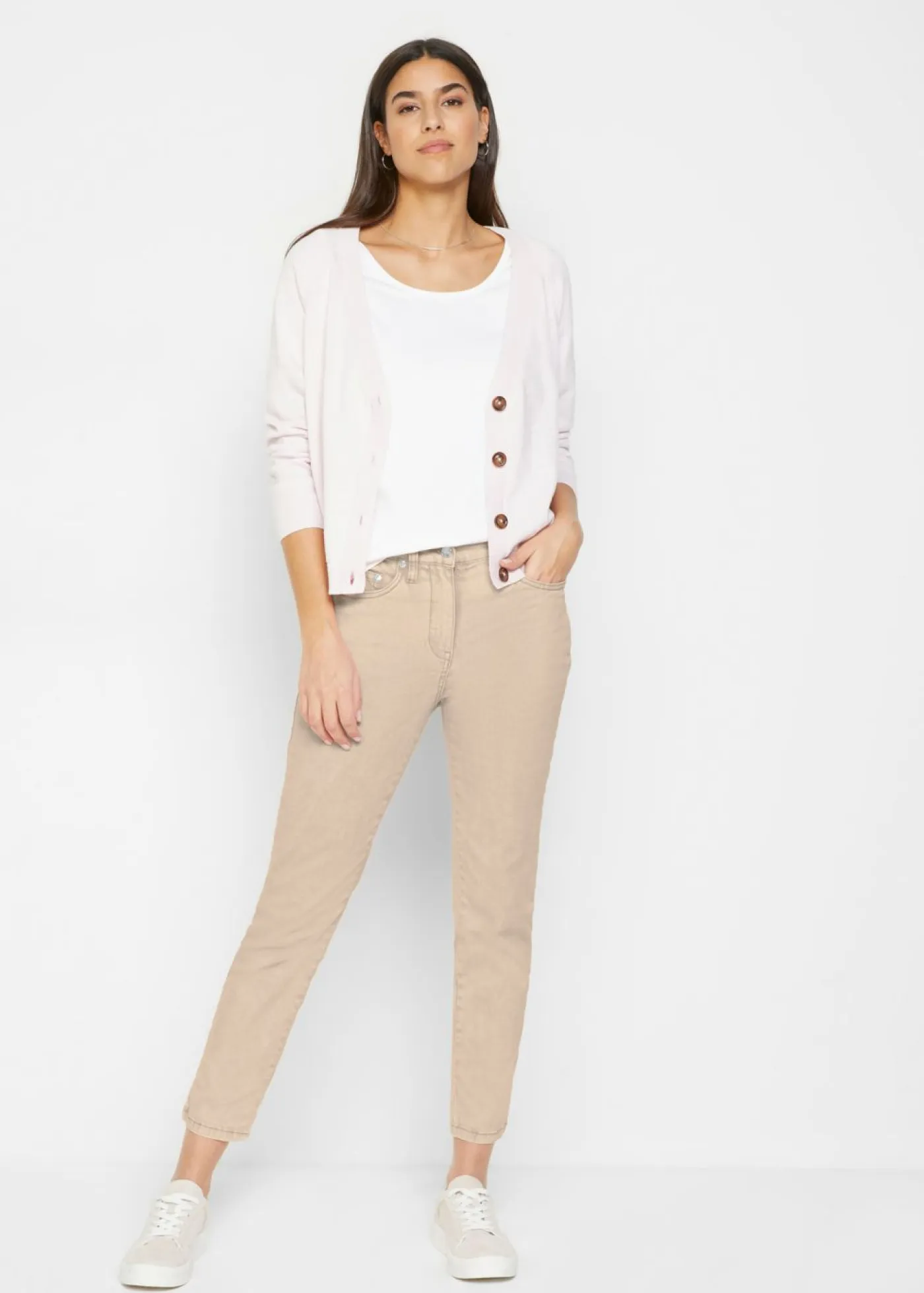 Sale Pantalón acortado de sarga con aspecto desgastado Mujer Pantalones