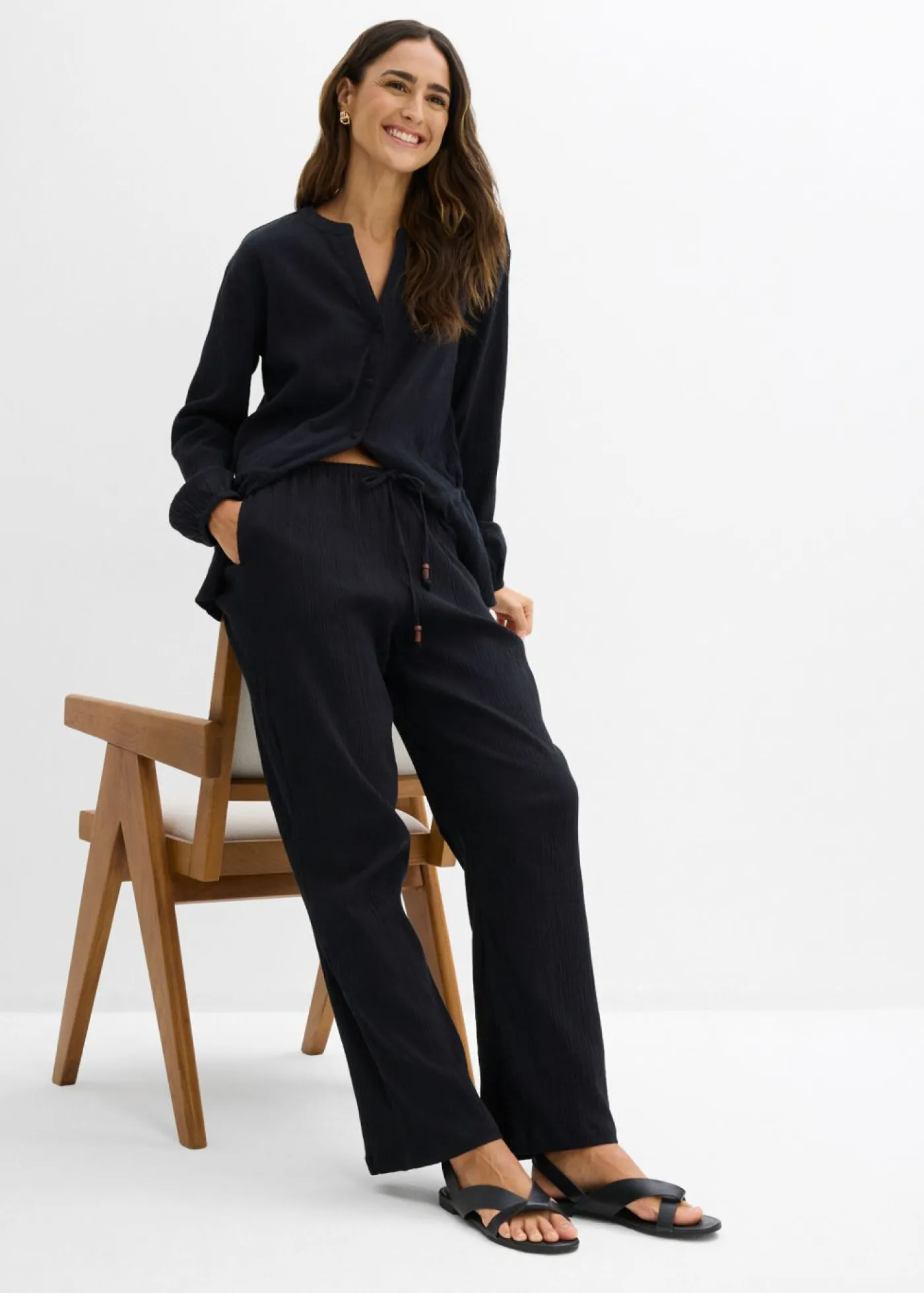 Best Pantalón ancho con efecto estructurado Mujer Pantalones