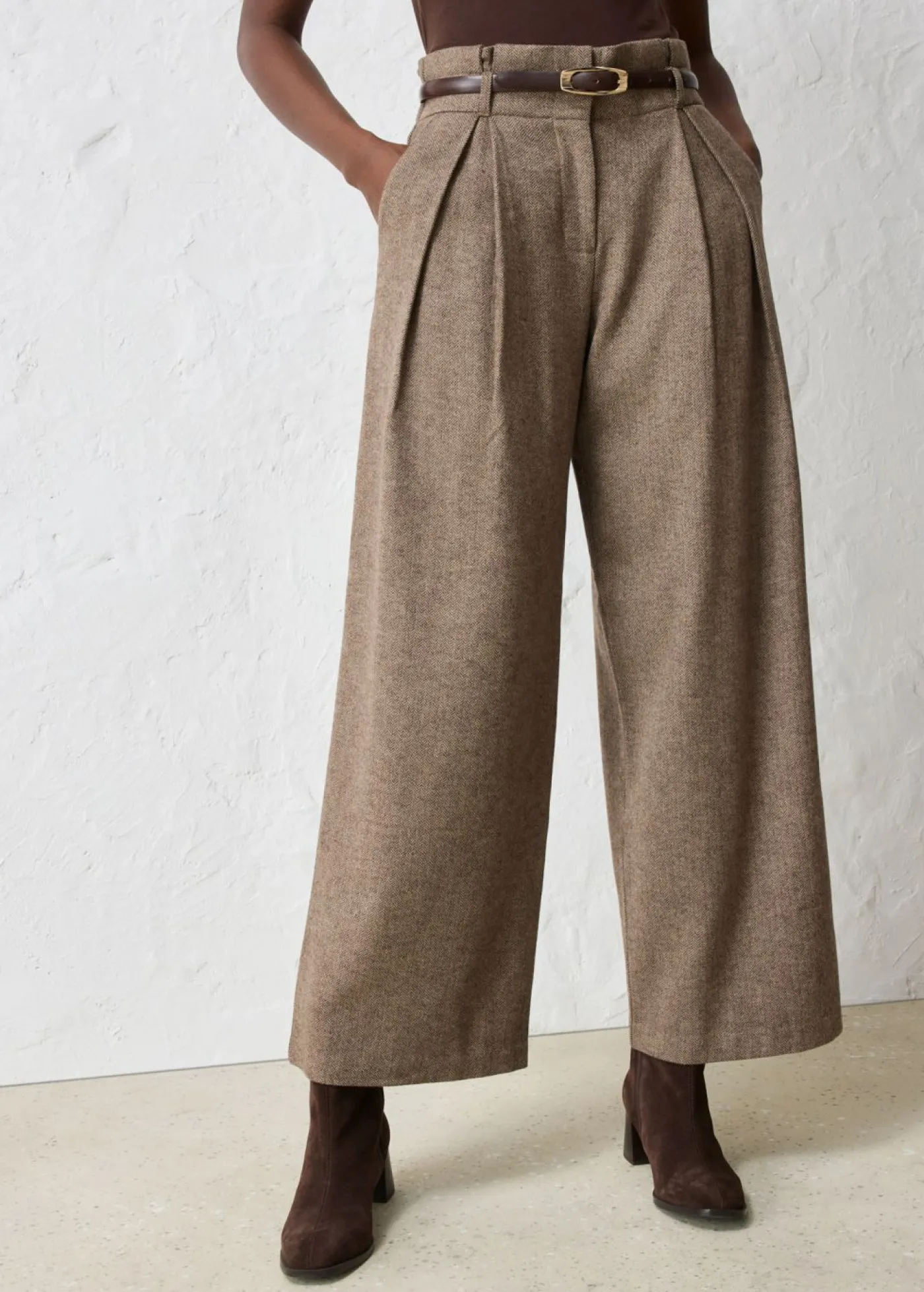 Clearance Pantalón ancho con lana Mujer Premium|Pantalones