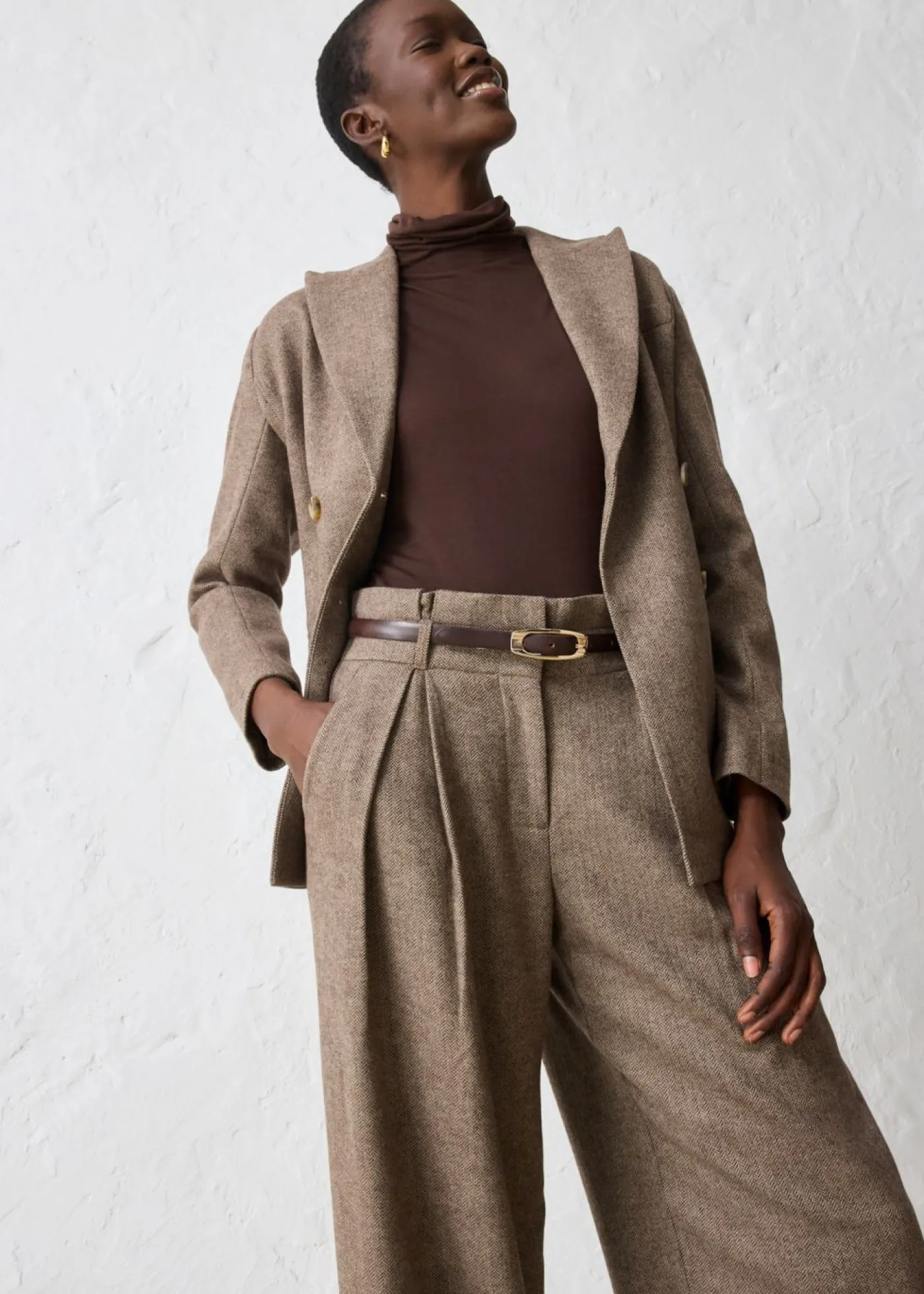 Clearance Pantalón ancho con lana Mujer Premium|Pantalones