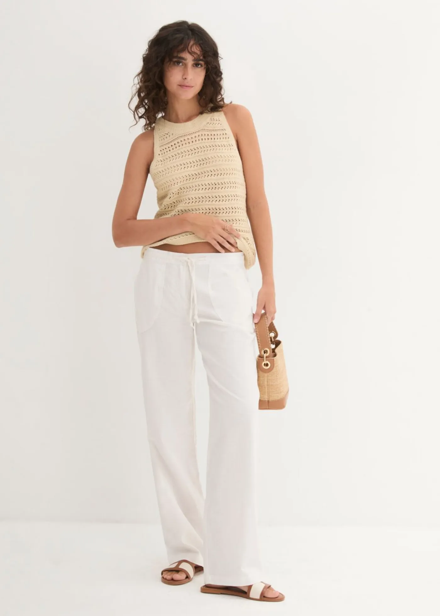 Hot Pantalón ancho con lino Mujer Pantalones|Tallas Pequeñas