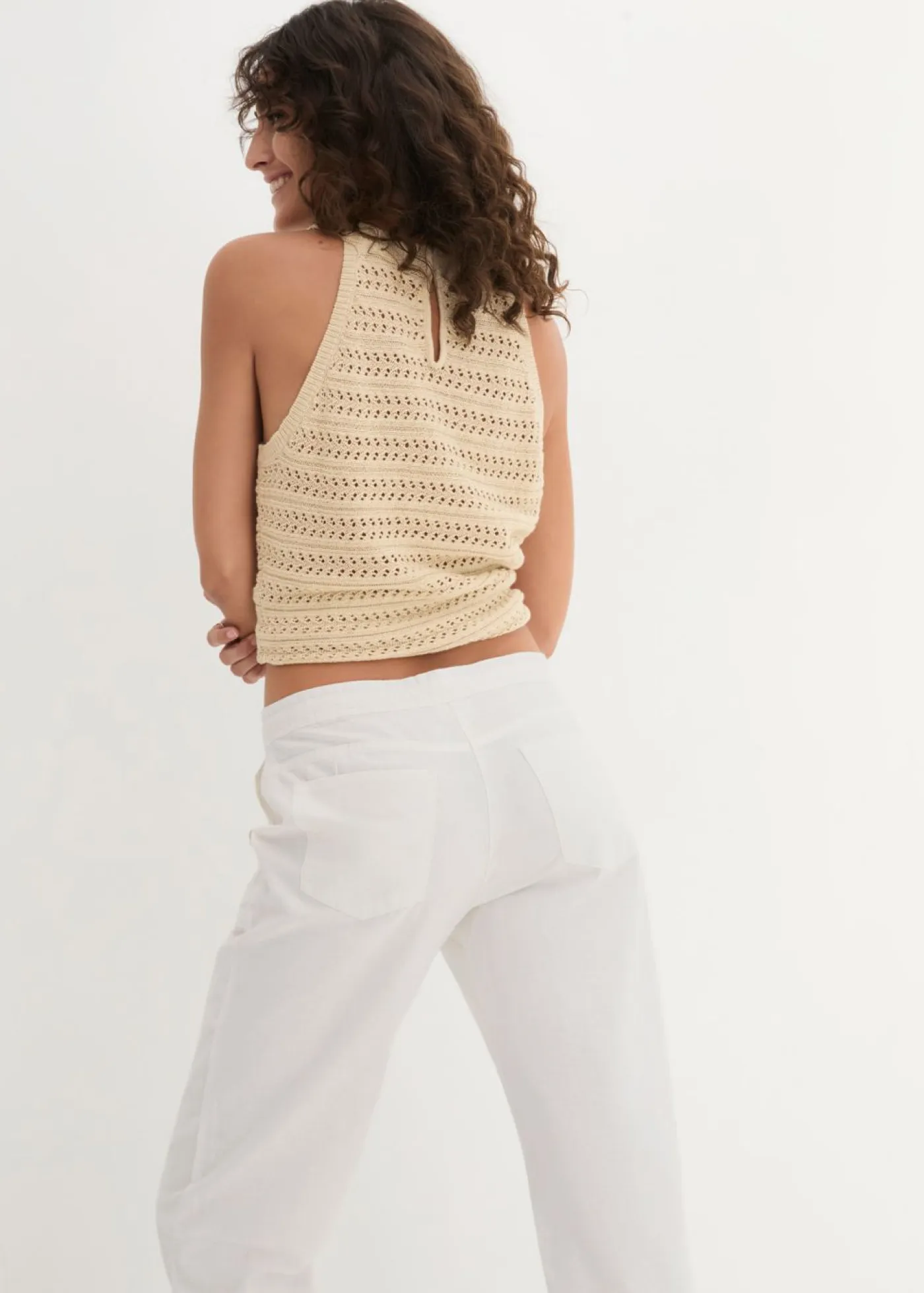 Hot Pantalón ancho con lino Mujer Pantalones|Tallas Pequeñas