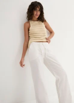 Hot Pantalón ancho con lino Mujer Pantalones|Tallas Pequeñas