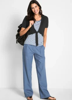 Outlet Pantalón ancho con lino Mujer Pantalones|Tallas Pequeñas