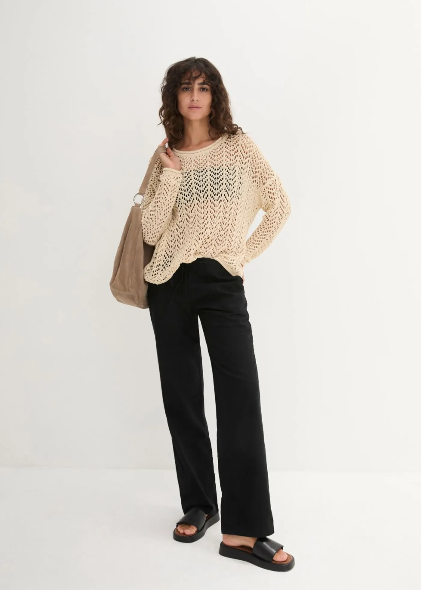 Best Pantalón ancho con lino Mujer Pantalones|Tallas Pequeñas