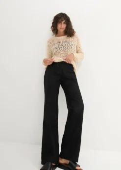 Best Pantalón ancho con lino Mujer Pantalones|Tallas Pequeñas