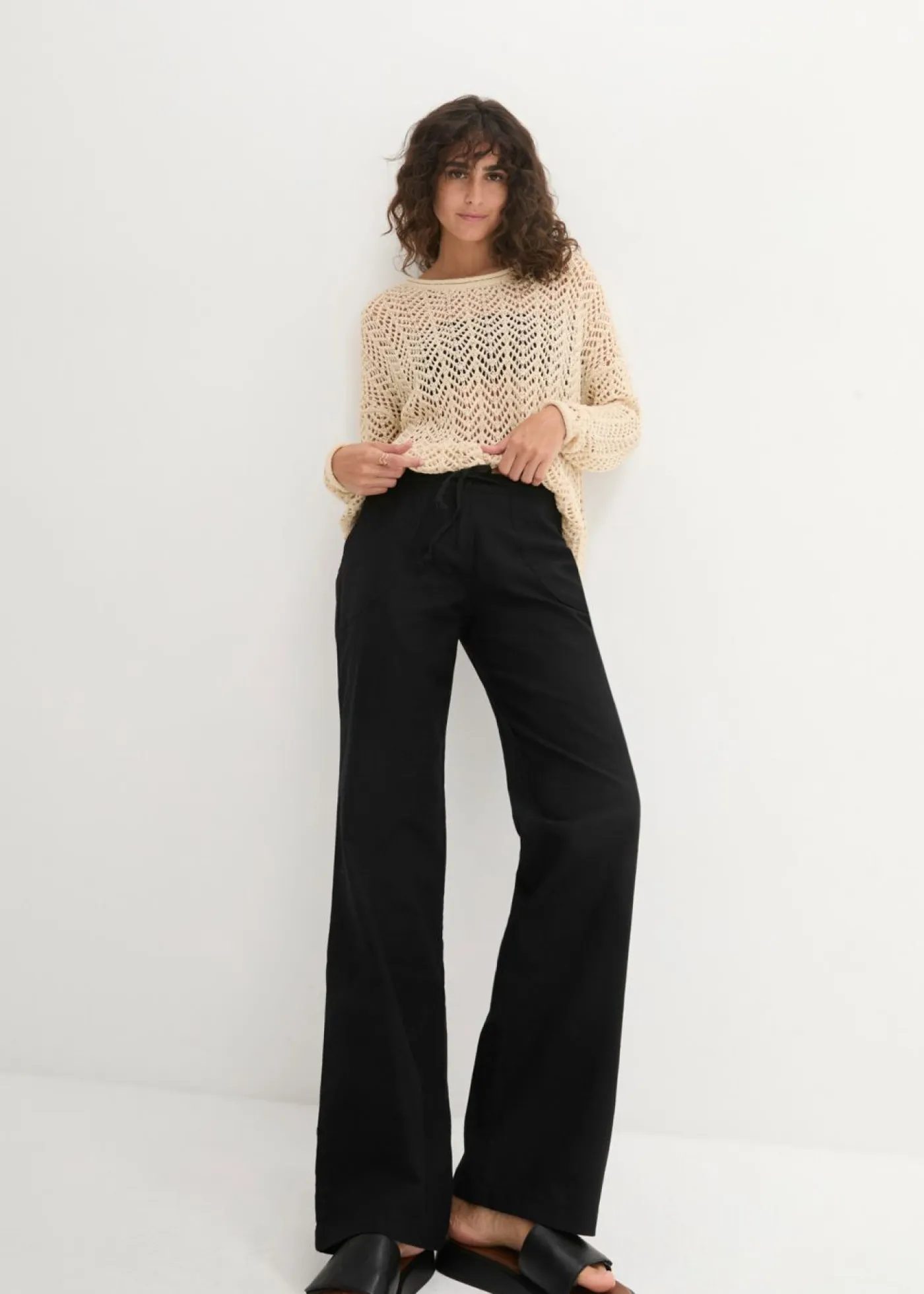 Best Pantalón ancho con lino Mujer Pantalones|Tallas Pequeñas