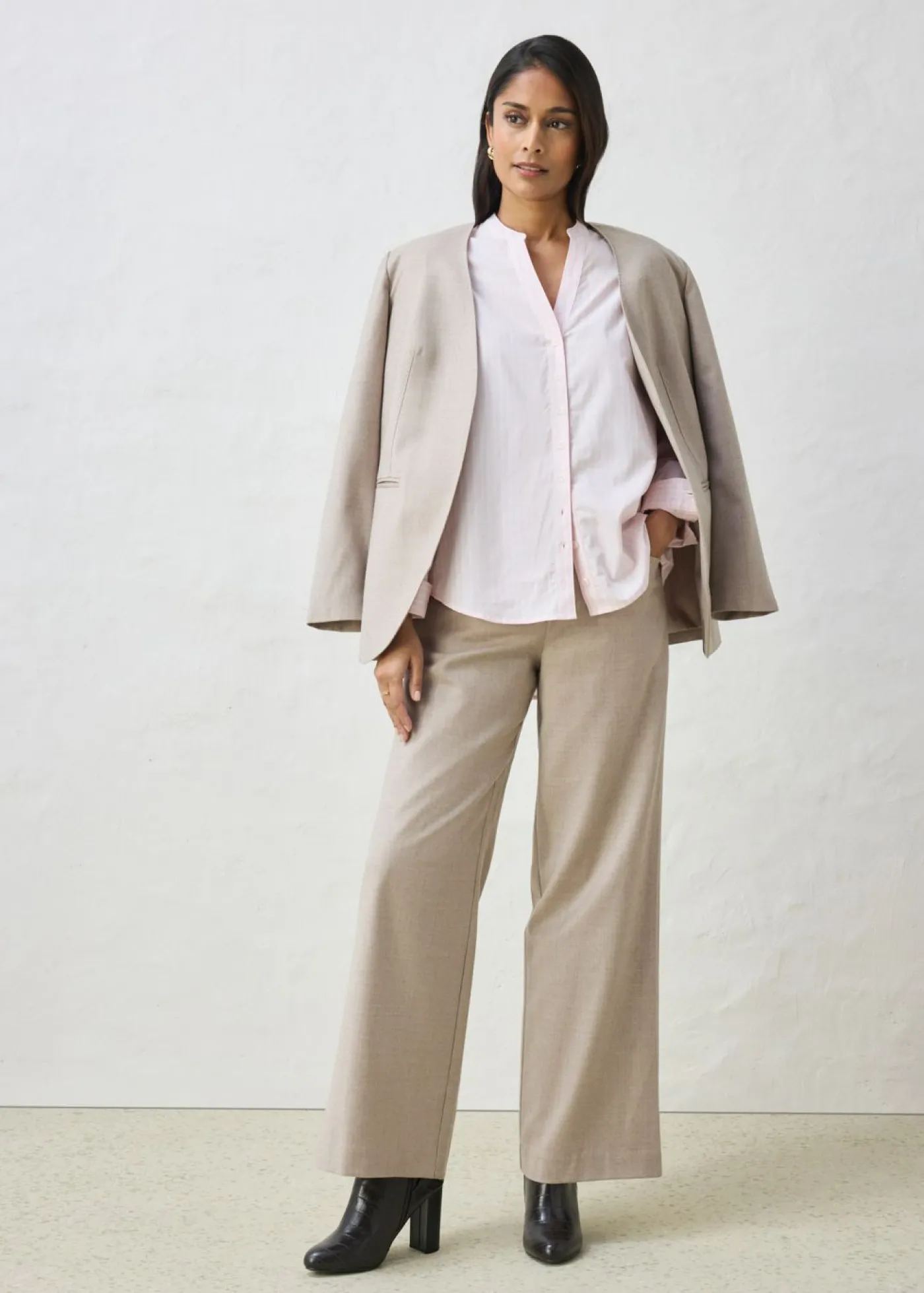 New Pantalón ancho de 5 bolsillos con lana Mujer Premium|Pantalones