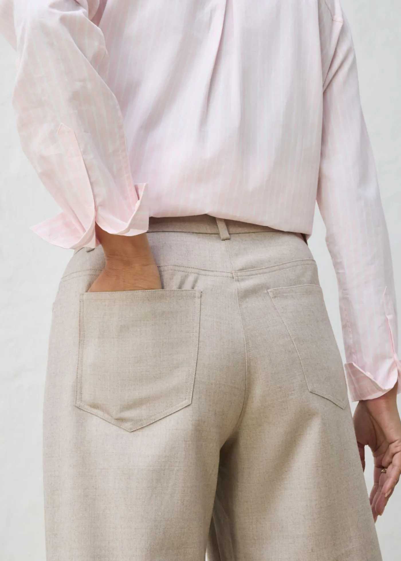 New Pantalón ancho de 5 bolsillos con lana Mujer Premium|Pantalones