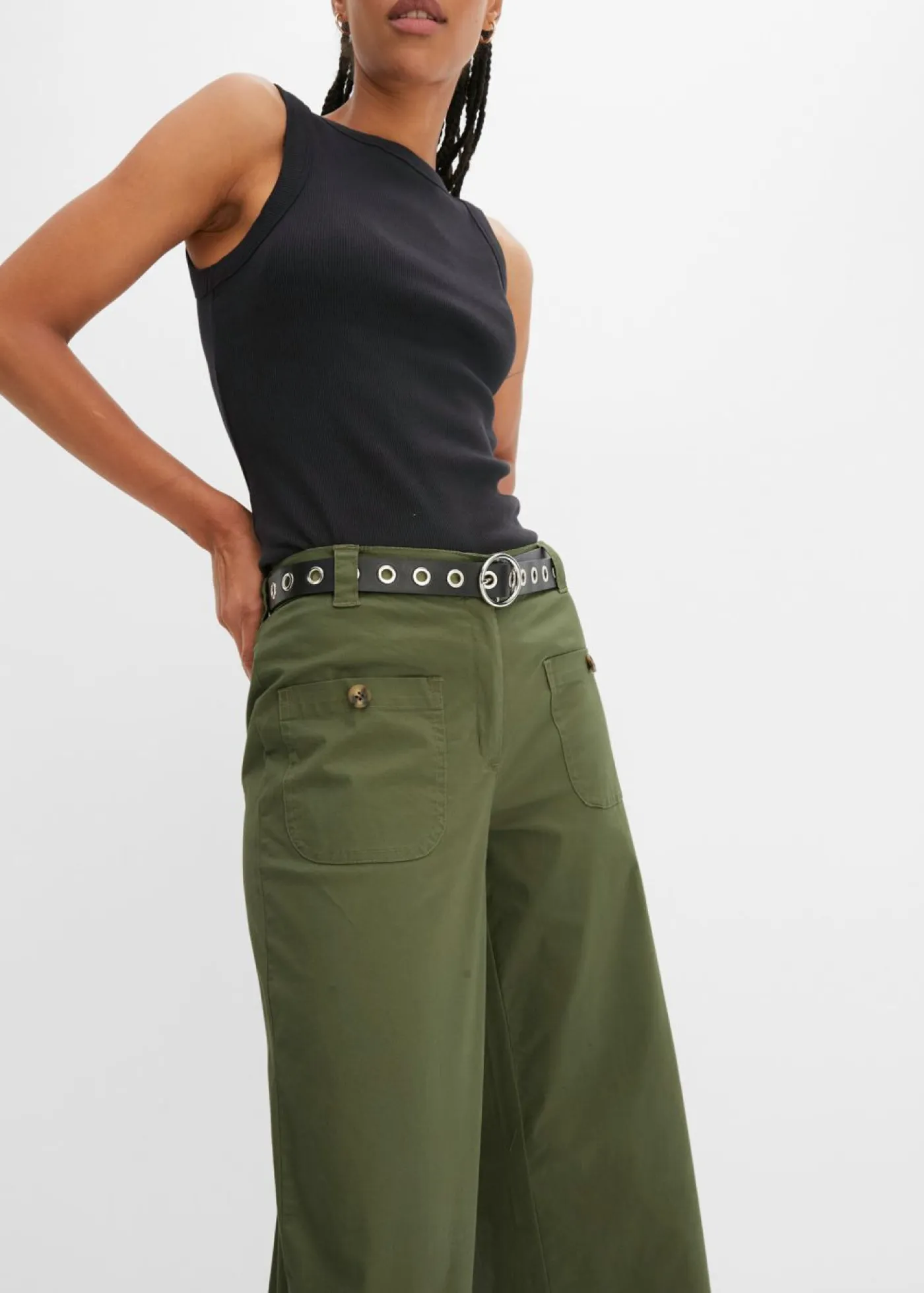 Pantalón ancho de cinturilla cómoda y talle alto Mujer Pantalones