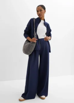 Sale Pantalón ancho de mezcla de modal con pliegue lateral Mujer Esenciales|Pantalones