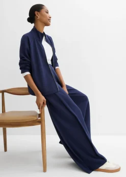 Sale Pantalón ancho de mezcla de modal con pliegue lateral Mujer Esenciales|Pantalones
