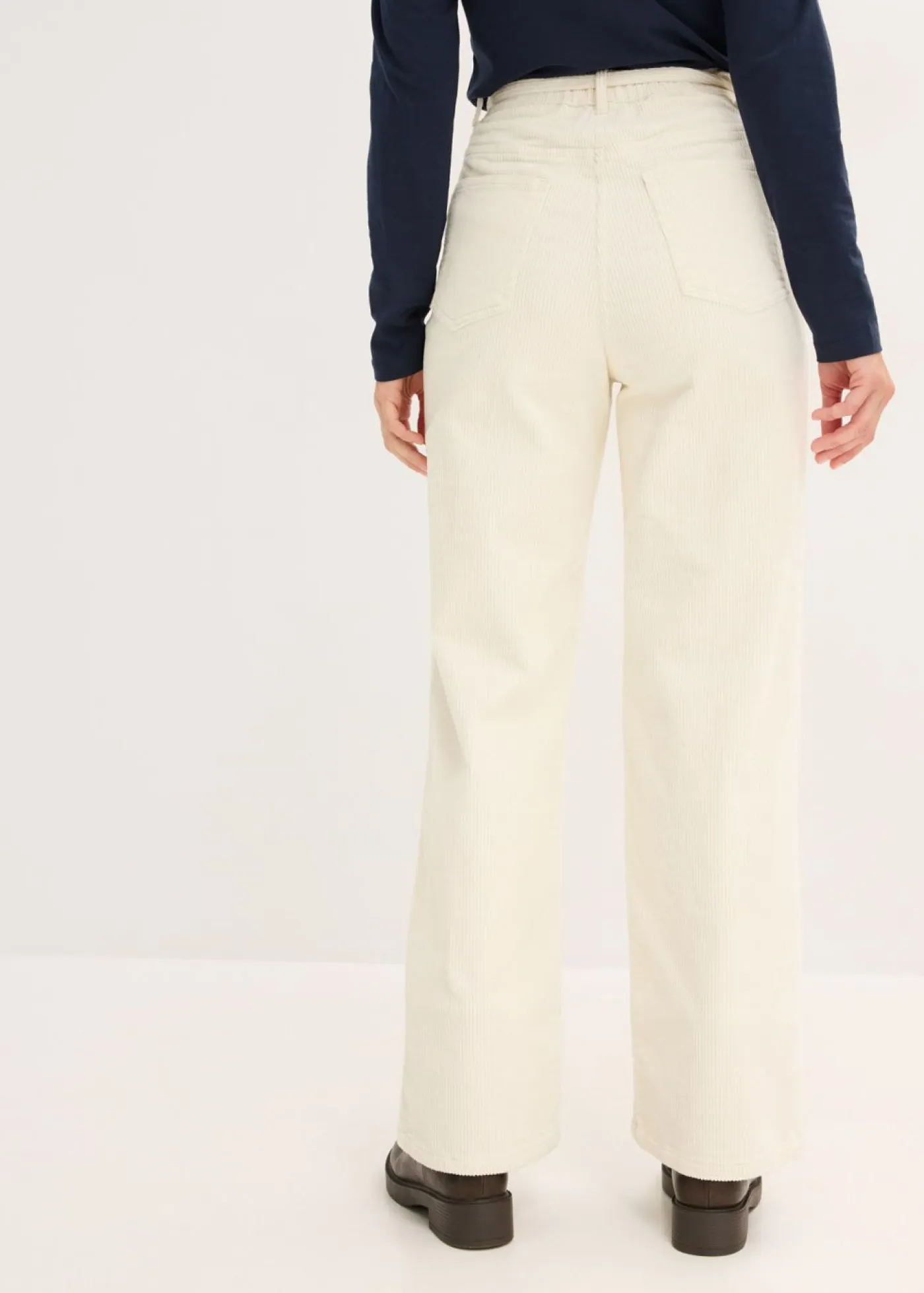 Pantalón ancho de pana con cinturón Mujer Pantalones