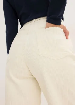Pantalón ancho de pana con cinturón Mujer Pantalones
