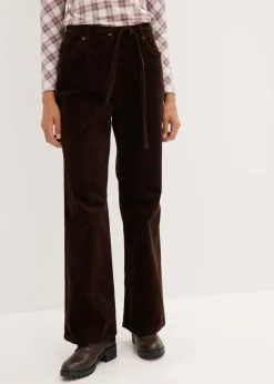 New Pantalón ancho de pana con cinturón Mujer Pantalones