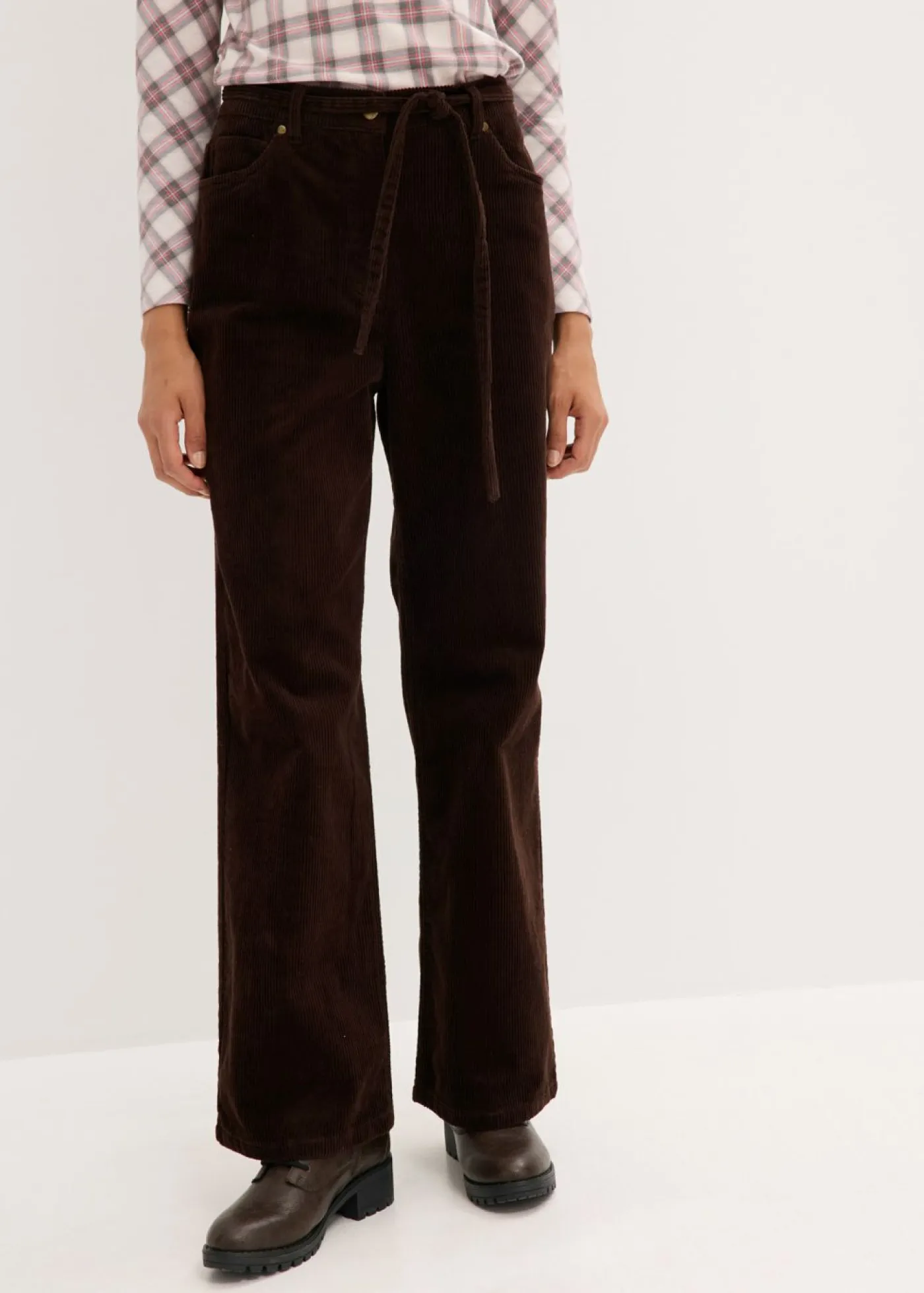 New Pantalón ancho de pana con cinturón Mujer Pantalones