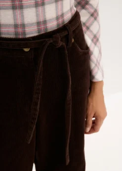 New Pantalón ancho de pana con cinturón Mujer Pantalones
