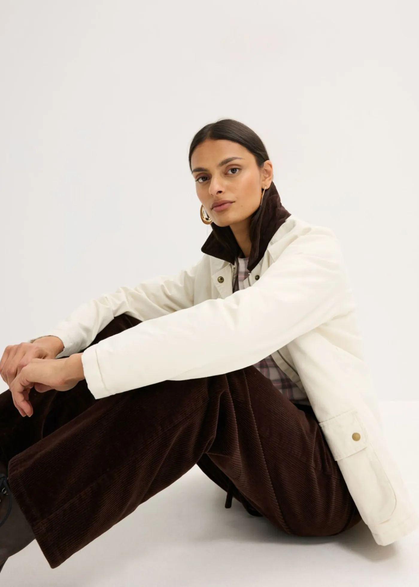 New Pantalón ancho de pana con cinturón Mujer Pantalones