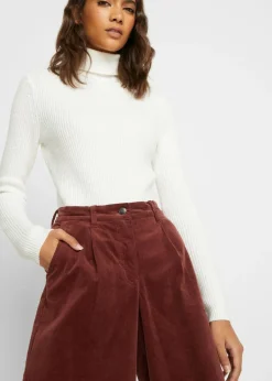 Best Pantalón ancho de pana elástica con cintura cómoda high waist, largo 7/8 Mujer Pantalones