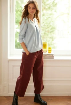 Best Pantalón ancho de pana elástica con cintura cómoda high waist, largo 7/8 Mujer Pantalones