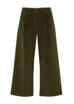 Clearance Pantalón ancho de pana elástica con cintura cómoda high waist, largo 7/8 Mujer Pantalones