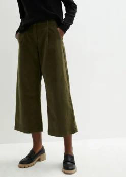 Clearance Pantalón ancho de pana elástica con cintura cómoda high waist, largo 7/8 Mujer Pantalones