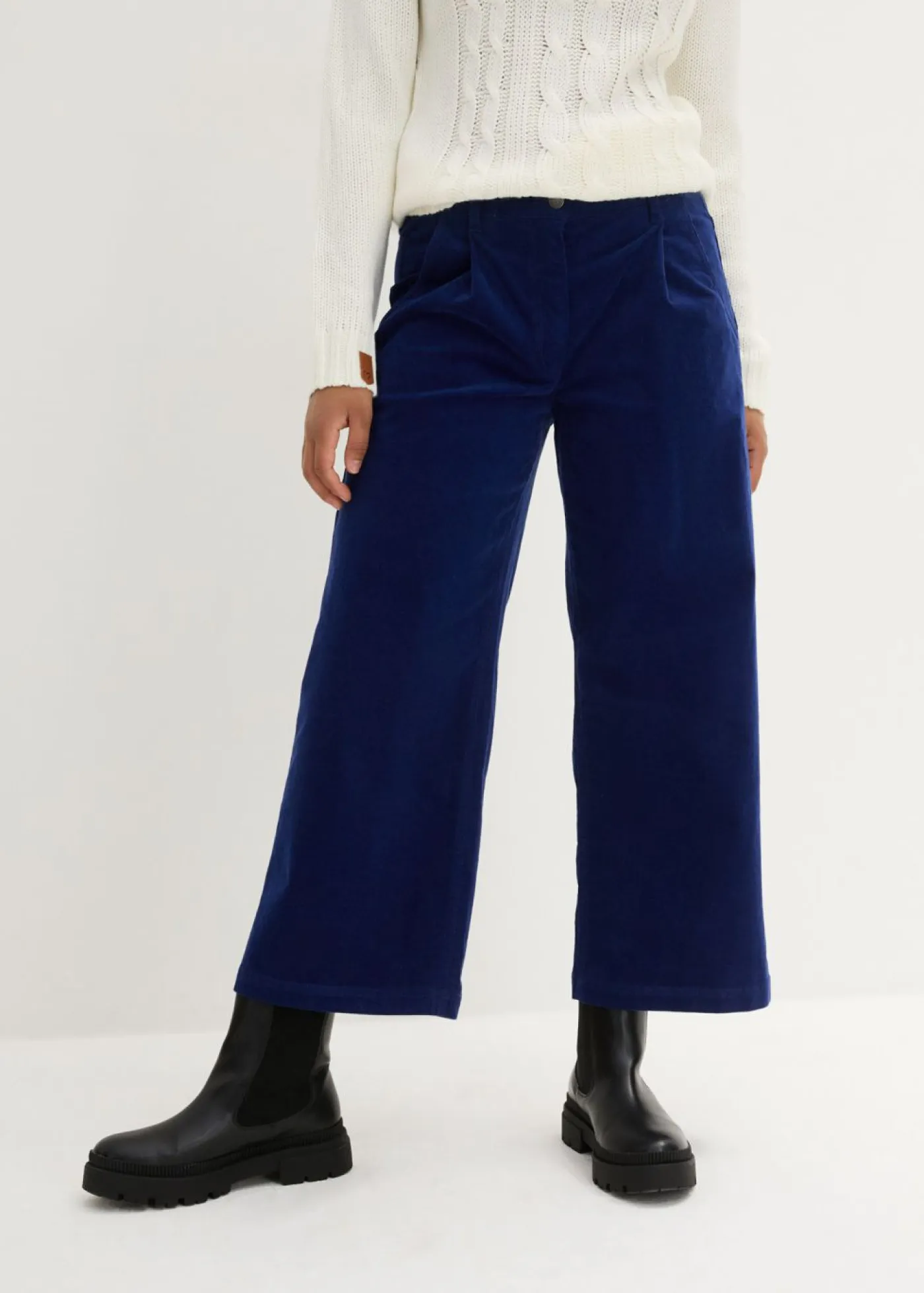 Hot Pantalón ancho de pana elástica con cintura cómoda high waist, largo 7/8 Mujer Pantalones