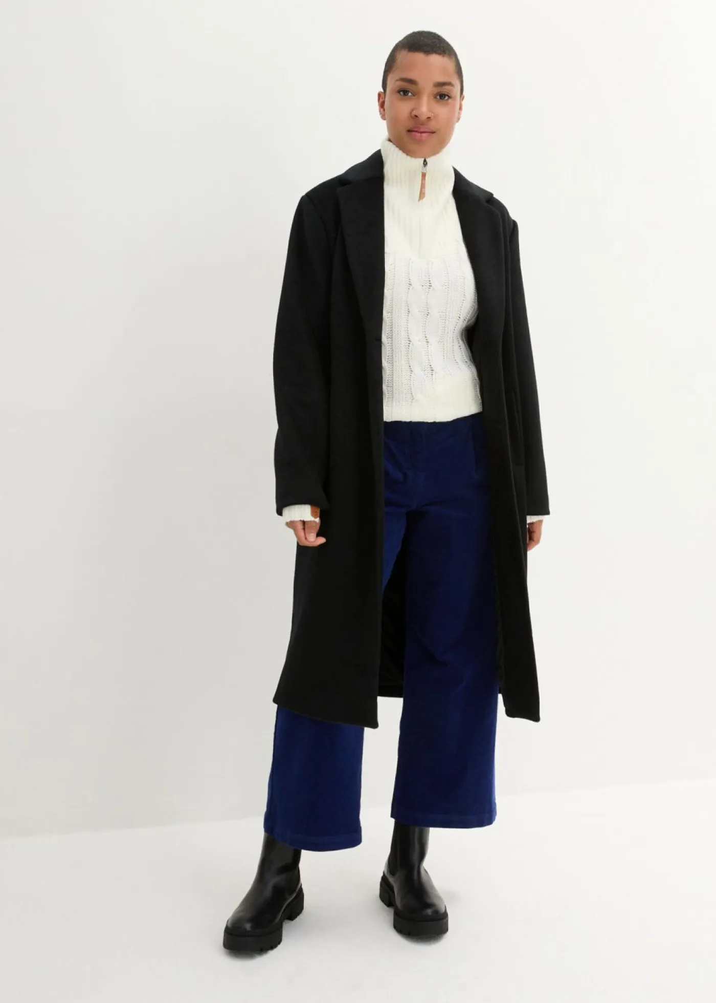 Hot Pantalón ancho de pana elástica con cintura cómoda high waist, largo 7/8 Mujer Pantalones