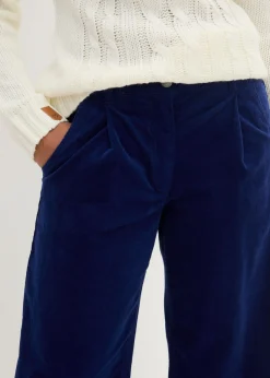 Hot Pantalón ancho de pana elástica con cintura cómoda high waist, largo 7/8 Mujer Pantalones