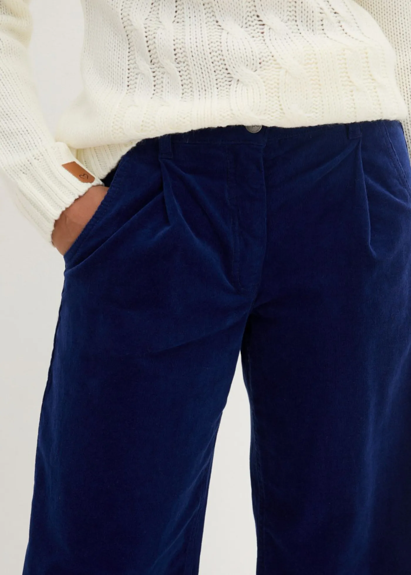 Hot Pantalón ancho de pana elástica con cintura cómoda high waist, largo 7/8 Mujer Pantalones