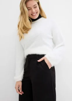 Clearance Pantalón ancho de pliegues de mezcla de viscosa Mujer Pantalones