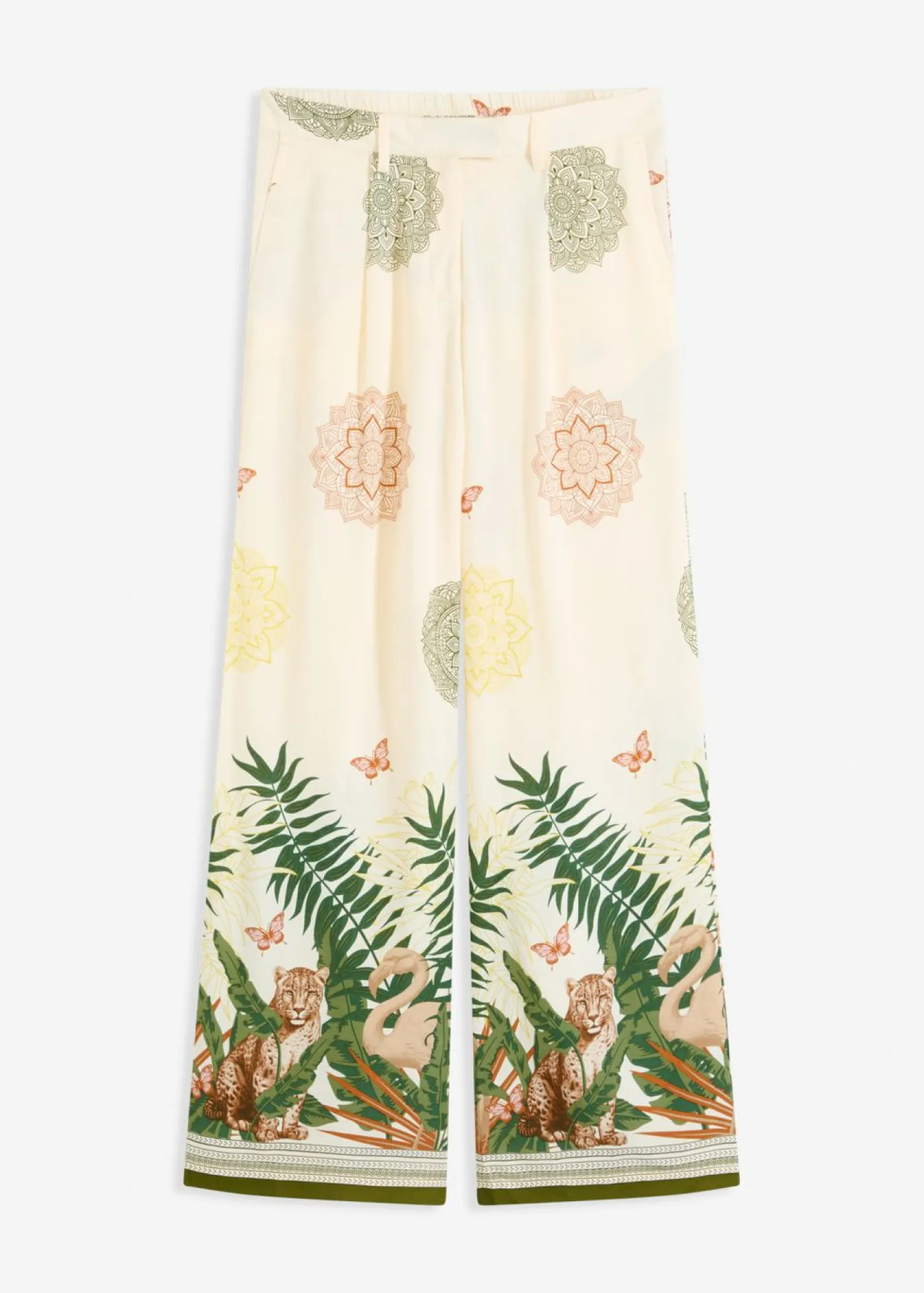 New Pantalón ancho de viscosa con estampado en el borde Mujer Pantalones