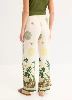 New Pantalón ancho de viscosa con estampado en el borde Mujer Pantalones