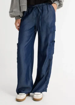 Discount Pantalón ancho sin cierre de lyocell fluido Mujer Pantalones|Novedades
