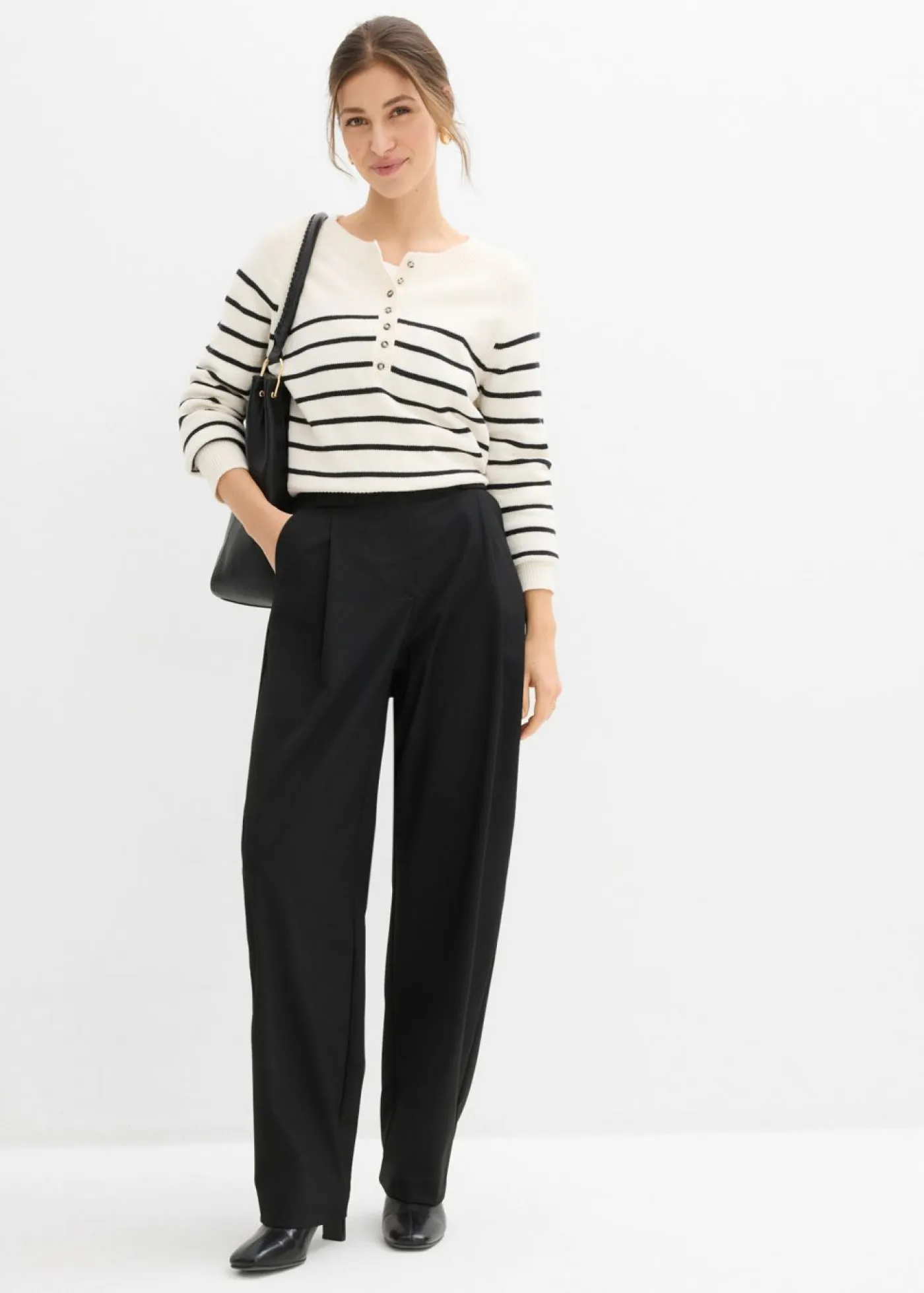 Pantalón barrel con cintura alta Mujer Esenciales|Pantalones