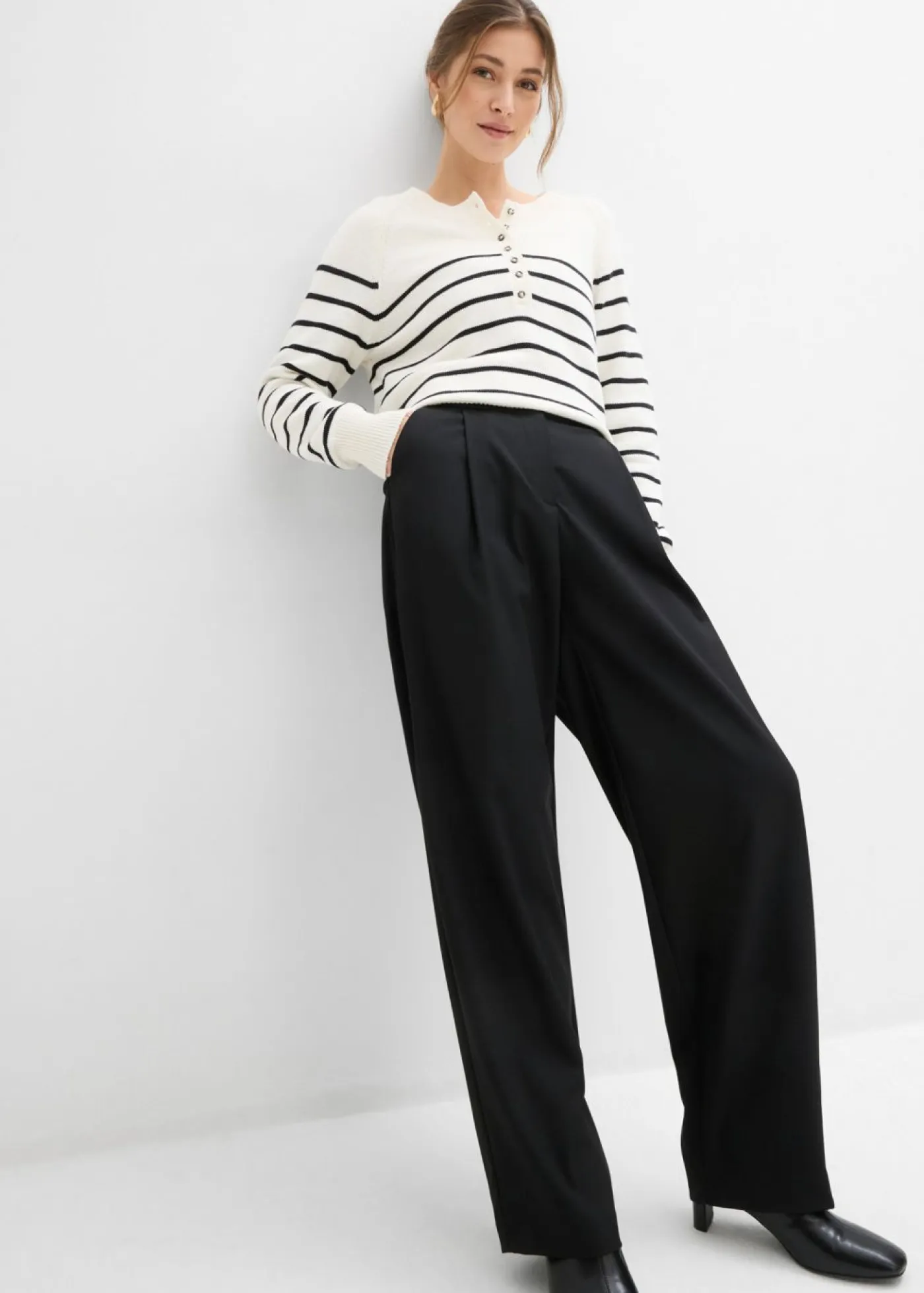 Pantalón barrel con cintura alta Mujer Esenciales|Pantalones