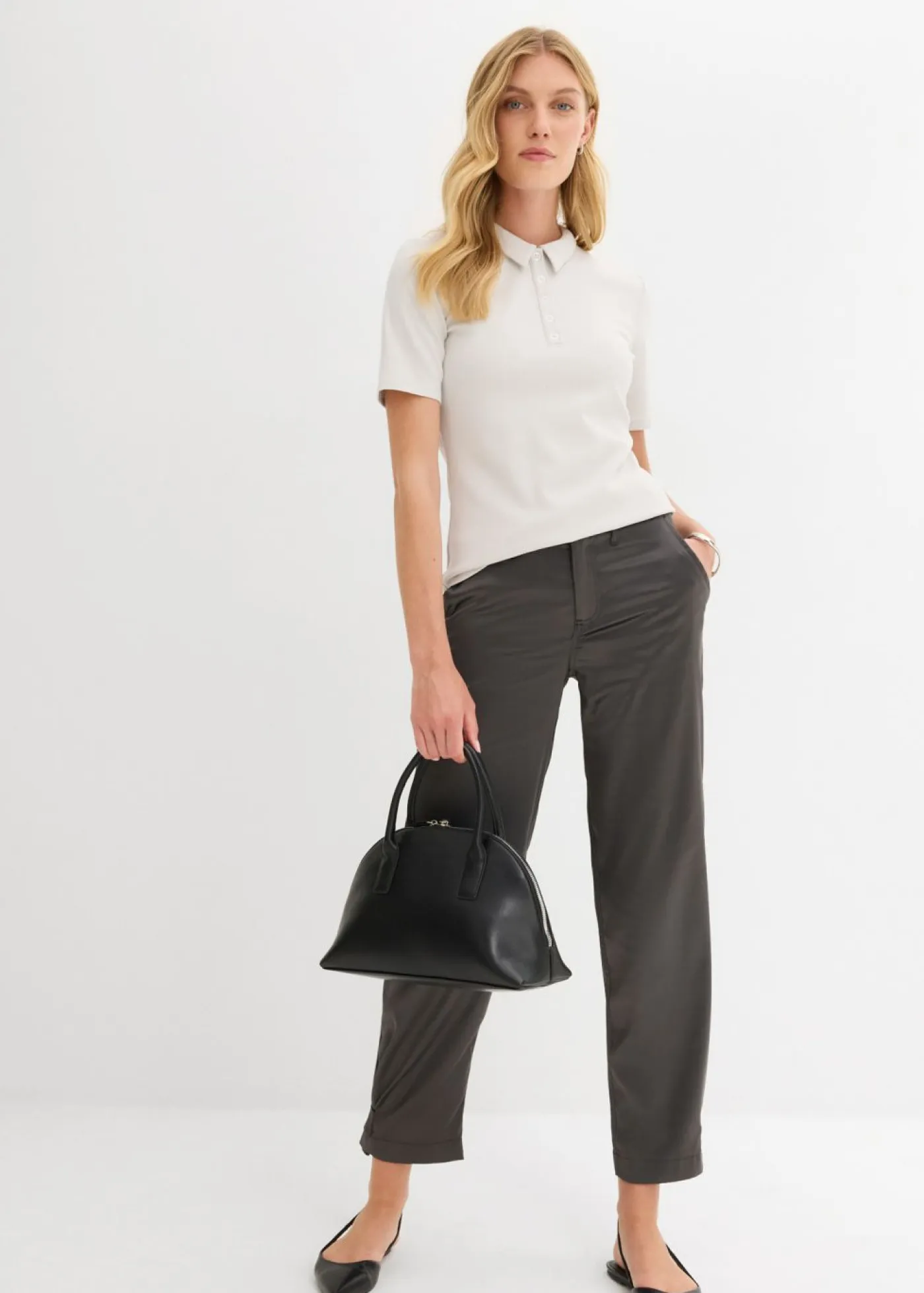 New Pantalón barrel con satén fluido Mujer Pantalones