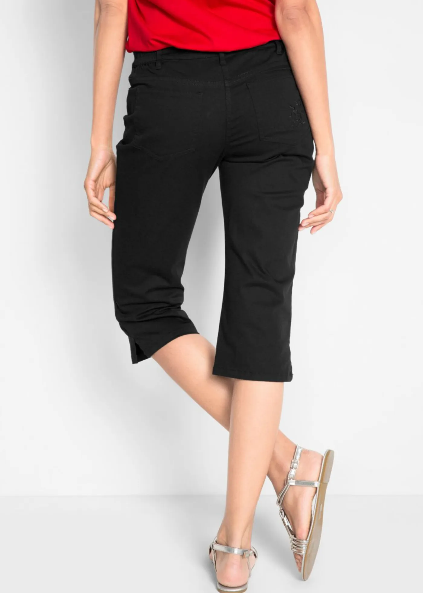 Clearance Pantalón capri de algodón con cintura cómoda y aberturas laterales Mujer Pantalones