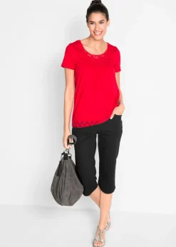 Clearance Pantalón capri de algodón con cintura cómoda y aberturas laterales Mujer Pantalones