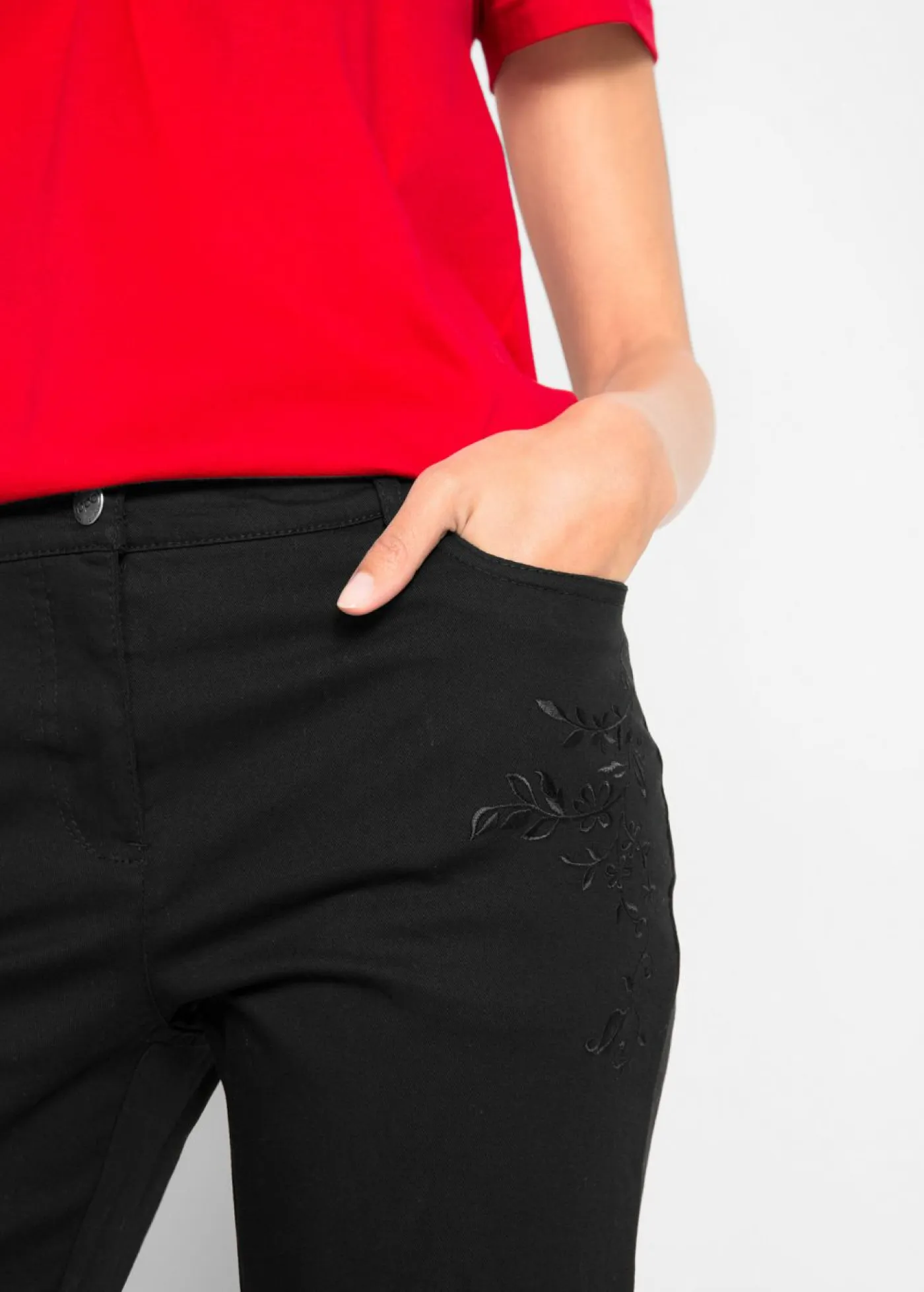 Clearance Pantalón capri de algodón con cintura cómoda y aberturas laterales Mujer Pantalones