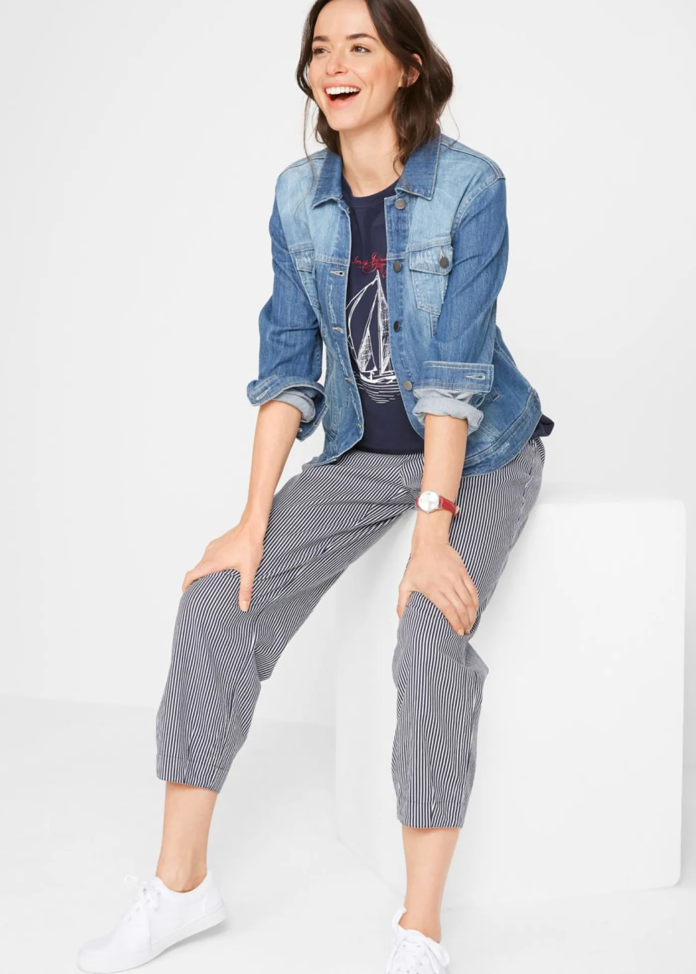 Outlet Pantalón capri de lino Mujer Pantalones