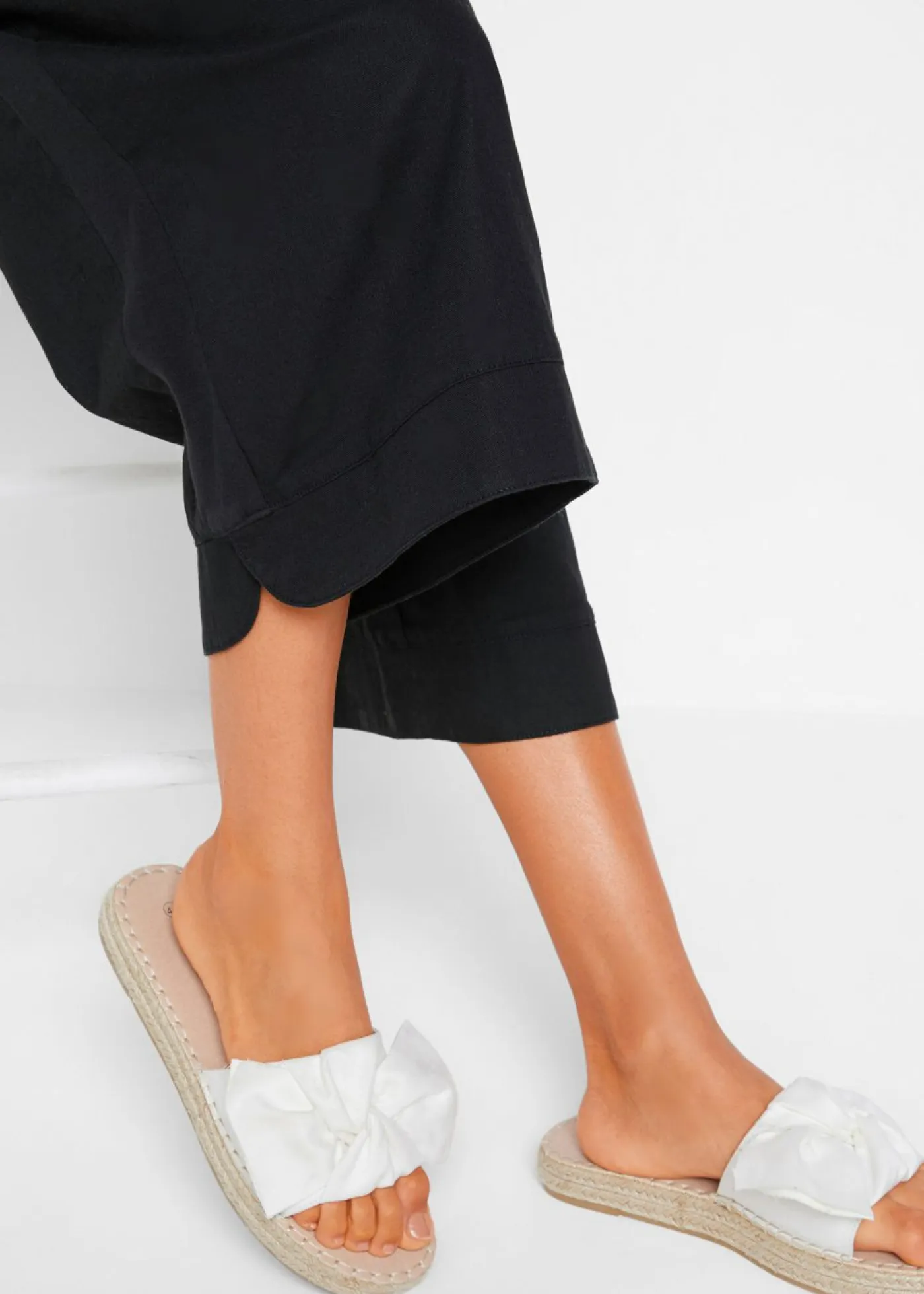 Pantalón capri de mezcla de lino y algodón Mujer Pantalones