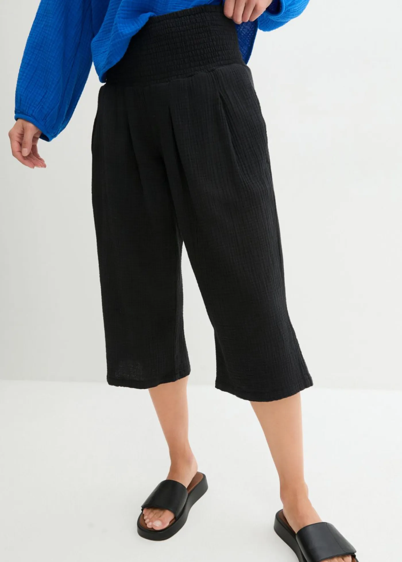 New Pantalón capri de muselina suave Mujer Pantalones