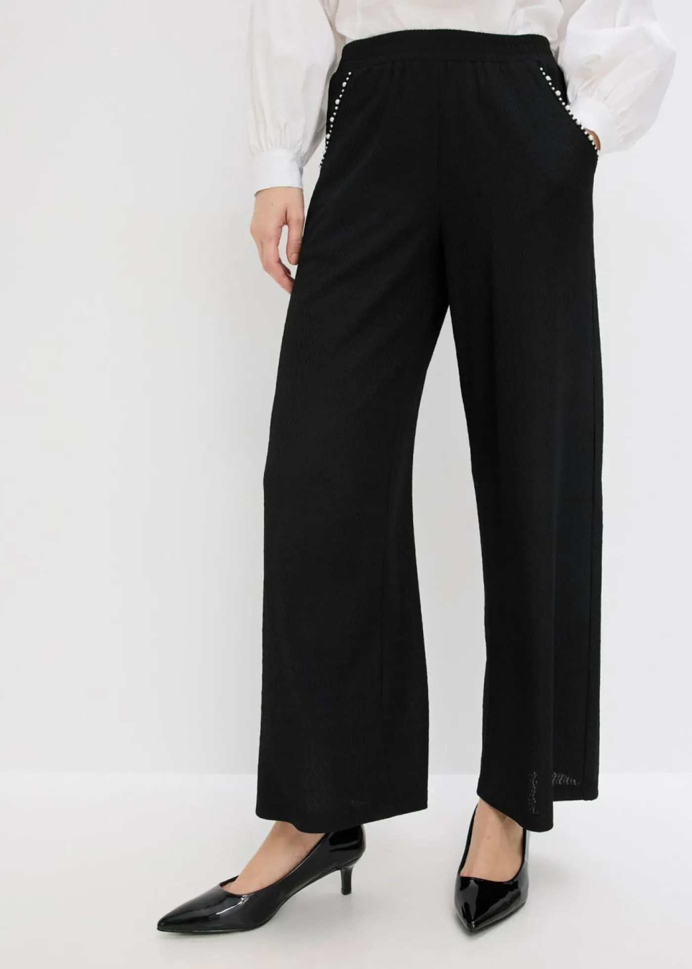 Sale Pantalón con aplicaciones de perlas de punto estructurado Mujer Pantalones