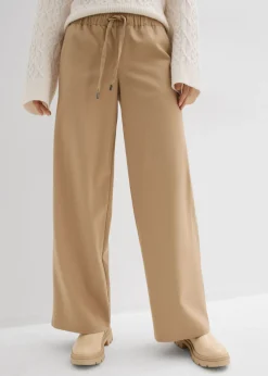 Pantalón con aspecto de lana y cinturilla cómoda Mujer Pantalones