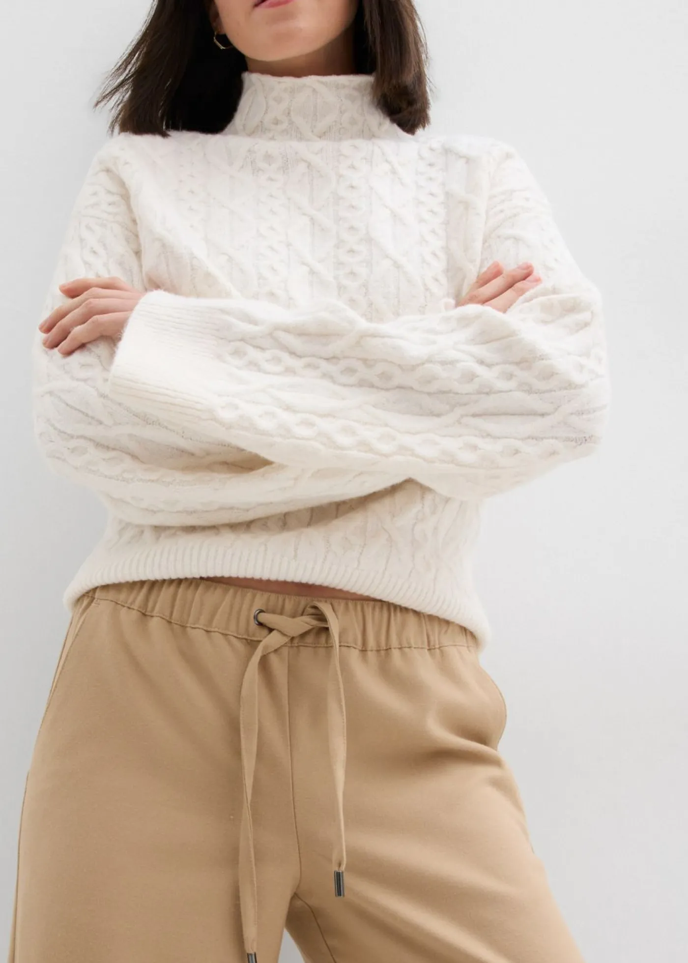 Pantalón con aspecto de lana y cinturilla cómoda Mujer Pantalones